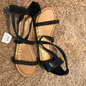 Beaded strappy black sandals